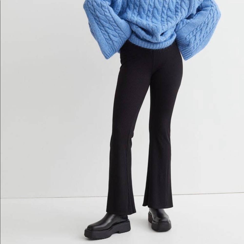 NWT Black Ribbed Flare Pants